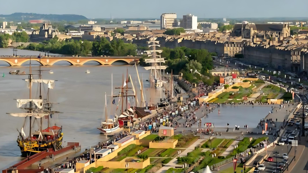 The view of Bordeaux wine festival on the banks of the Garonne river
